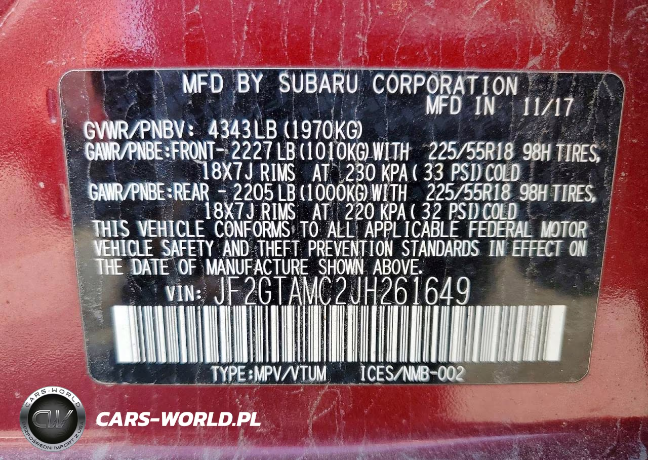 2018 Subaru Crosstrek Limited VIN:JF2GTAMC2JH261649 - 12