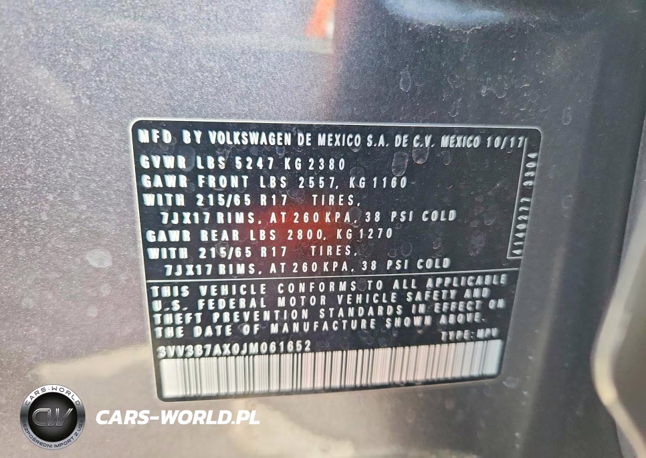 2018 Volkswagen Tiguan Se VIN:3VV3B7AX0JM061652 - 12