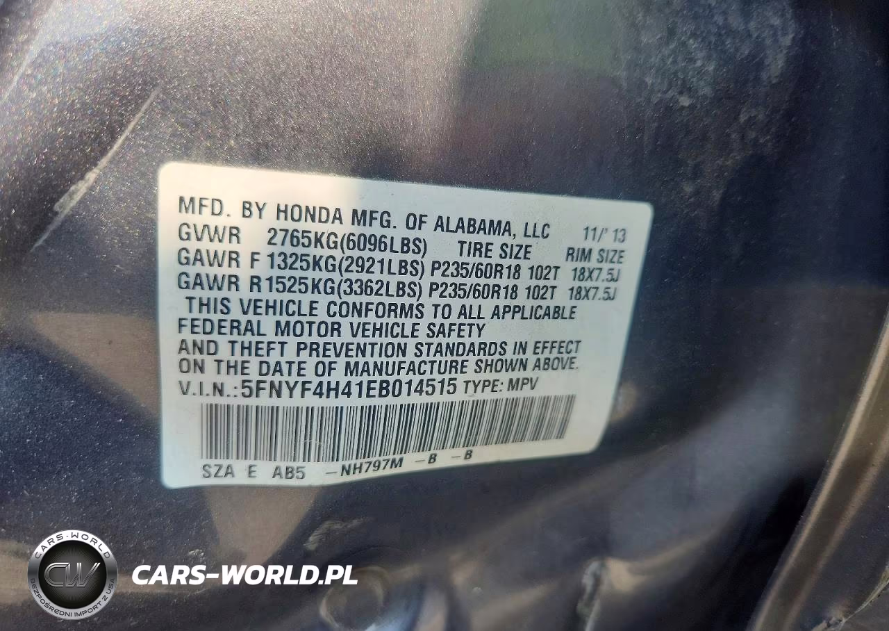 2014 Honda Pilot Ex VIN:5FNYF4H41EB014515 - 13
