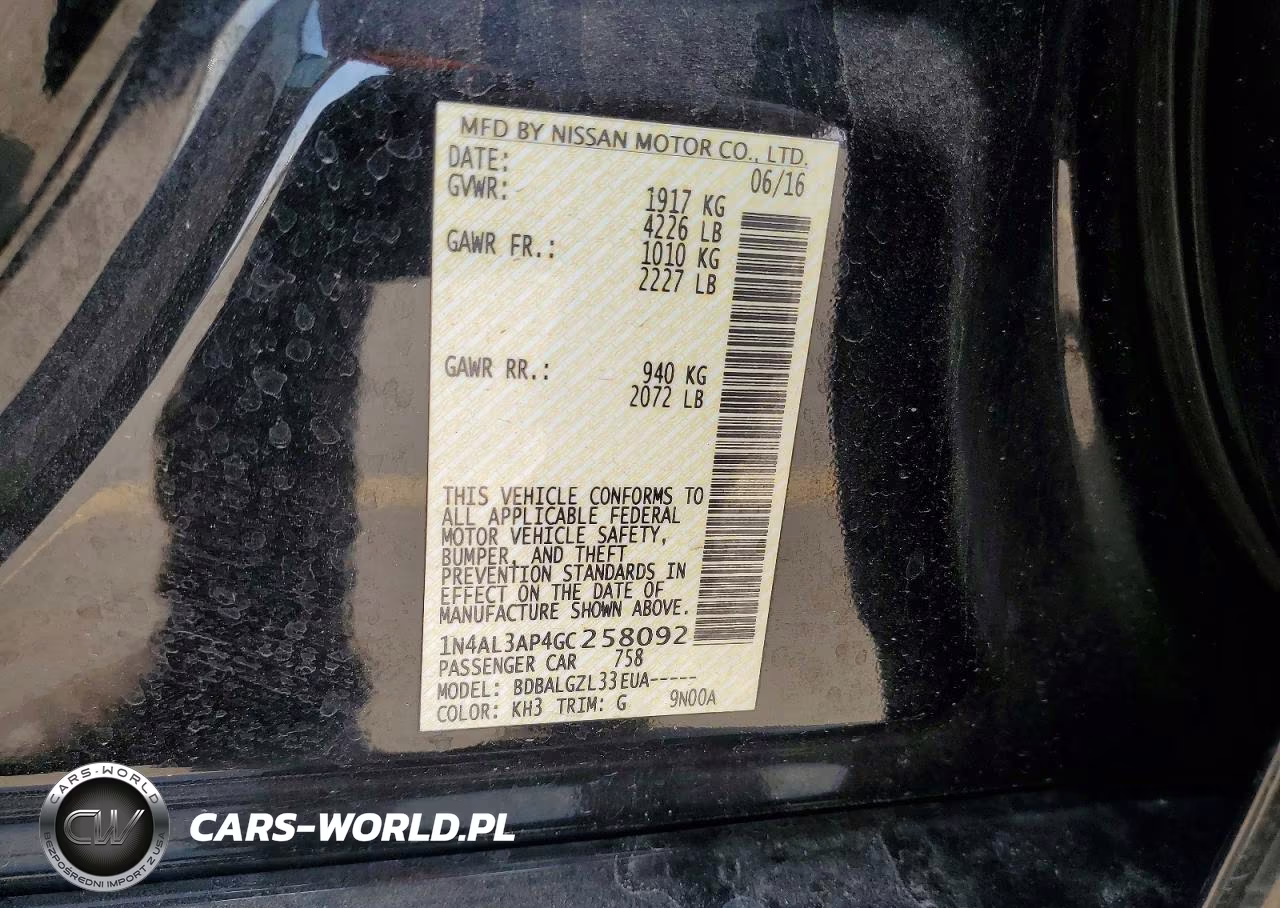 2016 Nissan Altima 2.5 S VIN:1N4AL3AP4GC258092 - 12