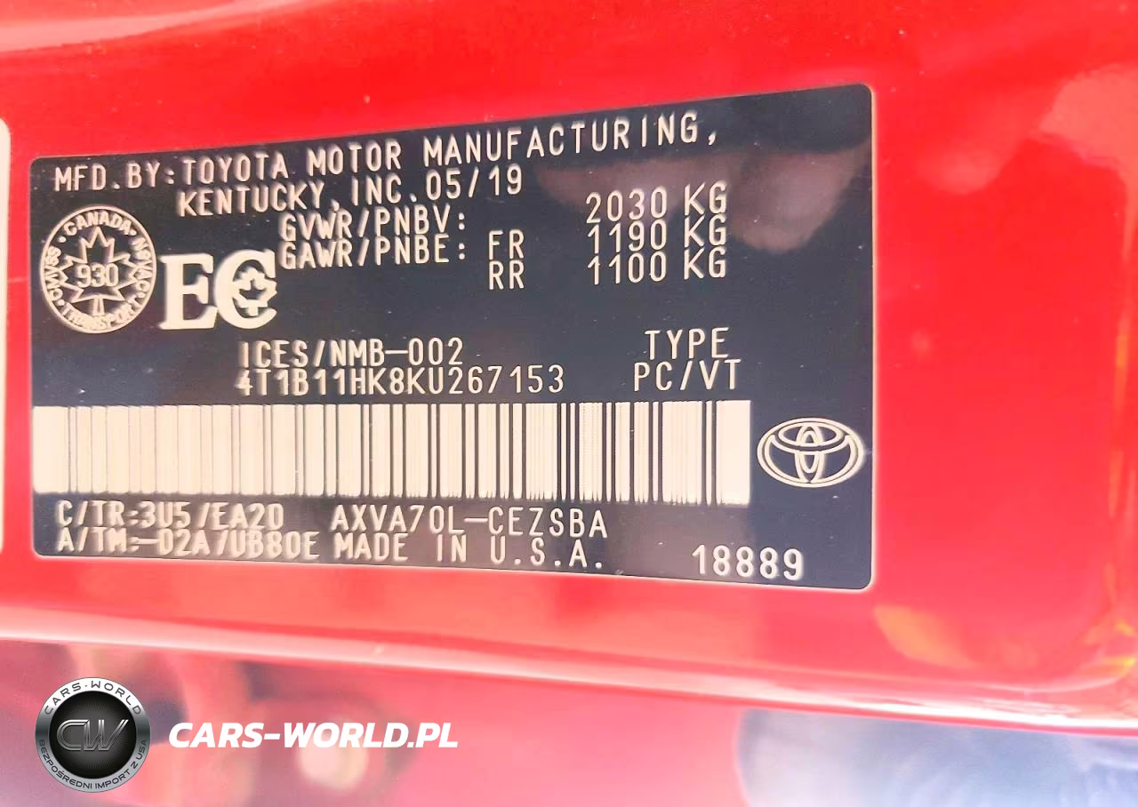 2019 Toyota Camry L VIN:4T1B11HK8KU267153 - 12