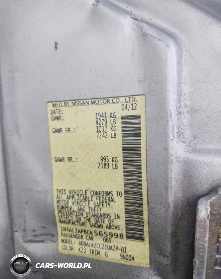 2012 Nissan Altima 2.5 VIN:1N4AL2AP8CN565998 - 12