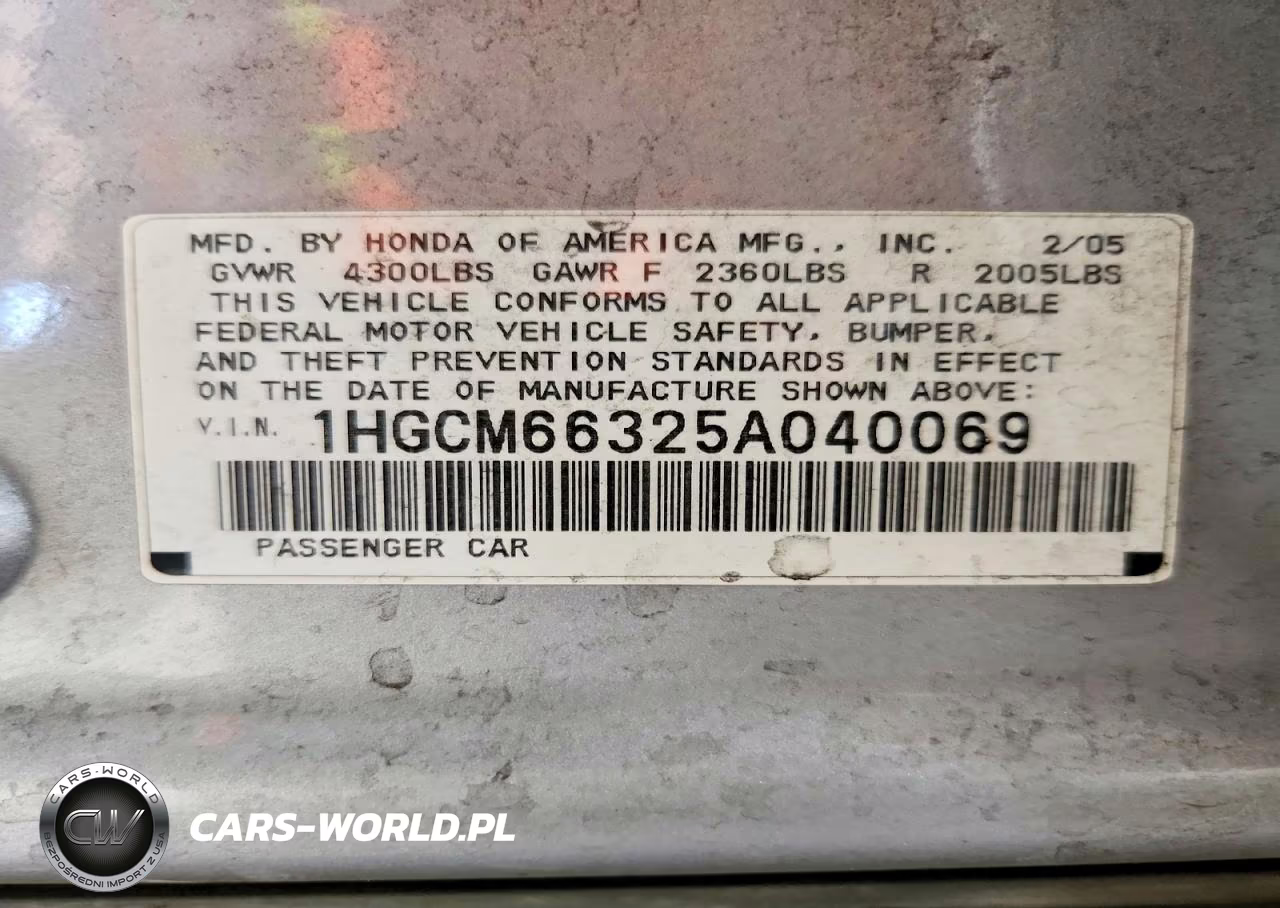 2005 Honda Accord Lx VIN:1HGCM66325A040069 - 12