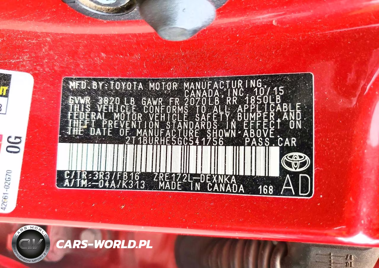 2016 Toyota Corolla Le VIN:2T1BURHE5GC541756 - 12