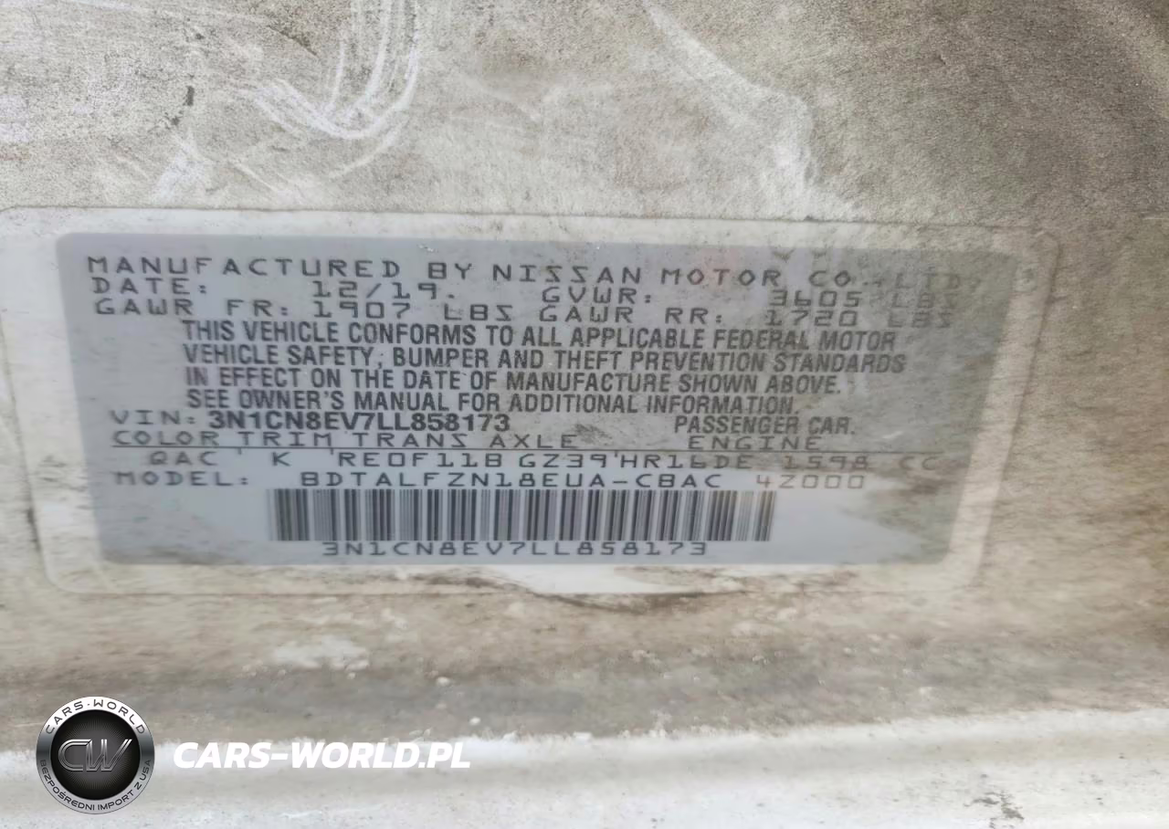 2020 Nissan Versa Sv VIN:3N1CN8EV7LL858173 - 12