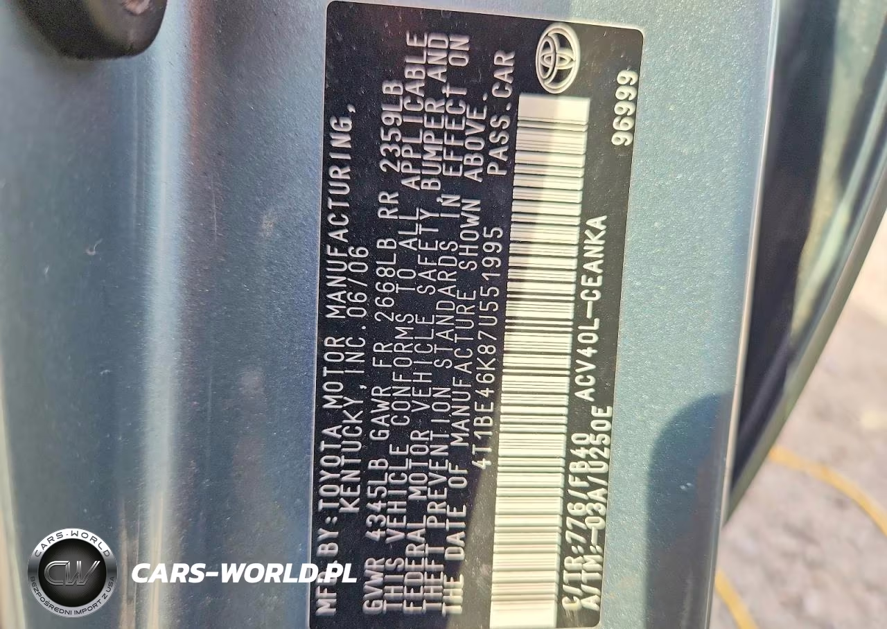 2007 Toyota Camry Le VIN:4T1BE46K87U551995 - 12