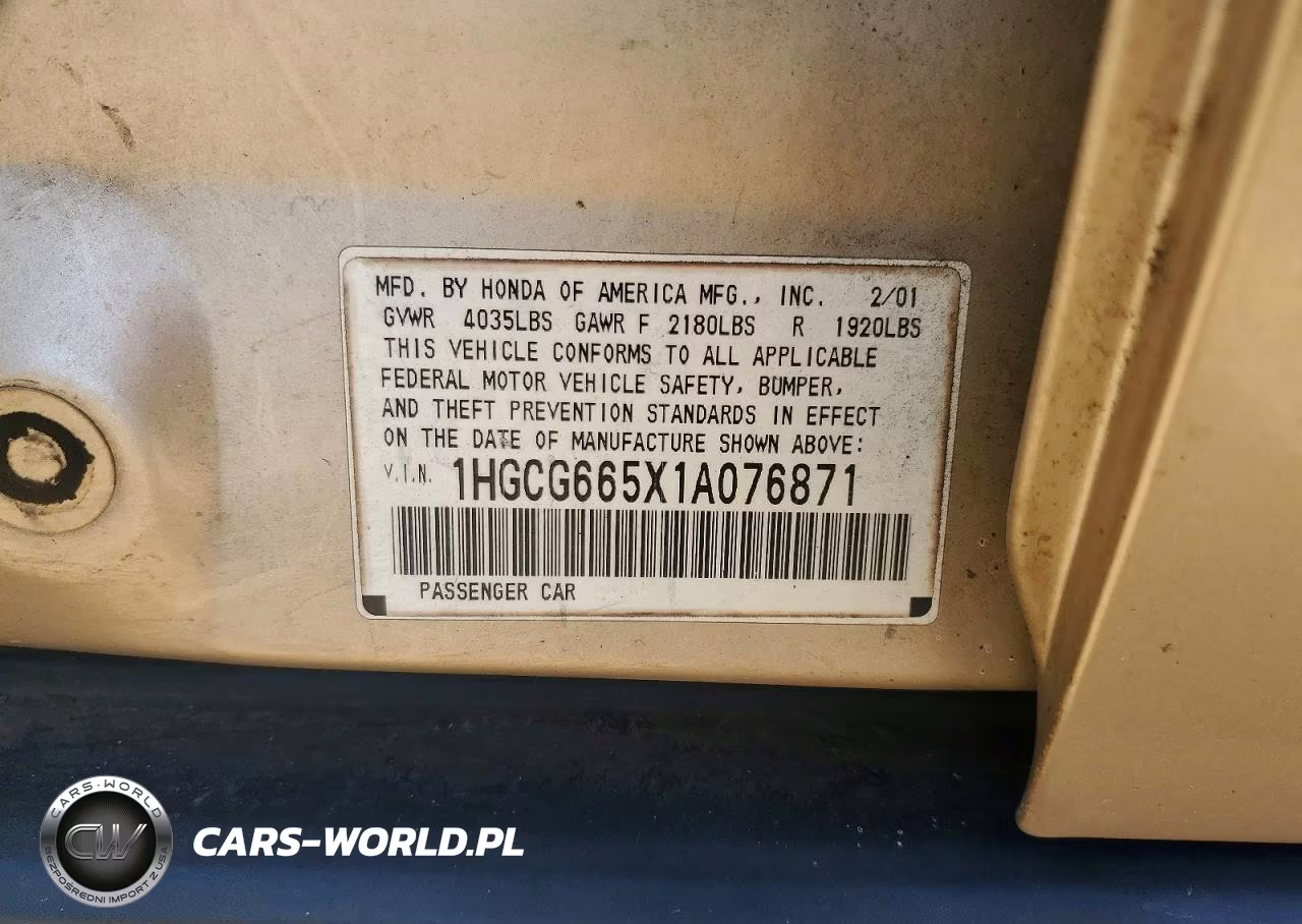 2001 Honda Accord Lx VIN:1HGCG665X1A076871 - 12