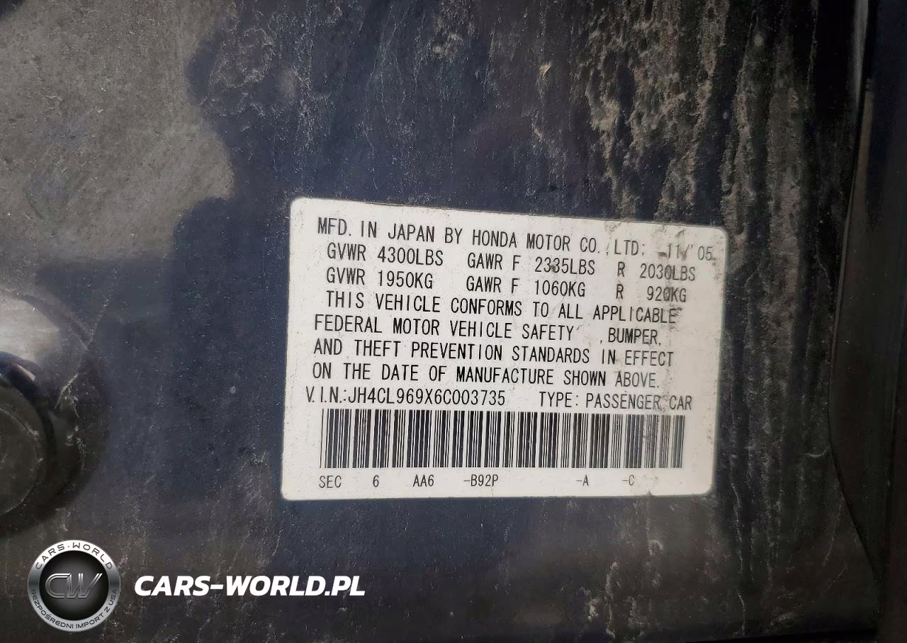 2006 Acura Tsx VIN:JH4CL969X6C003735 - 13