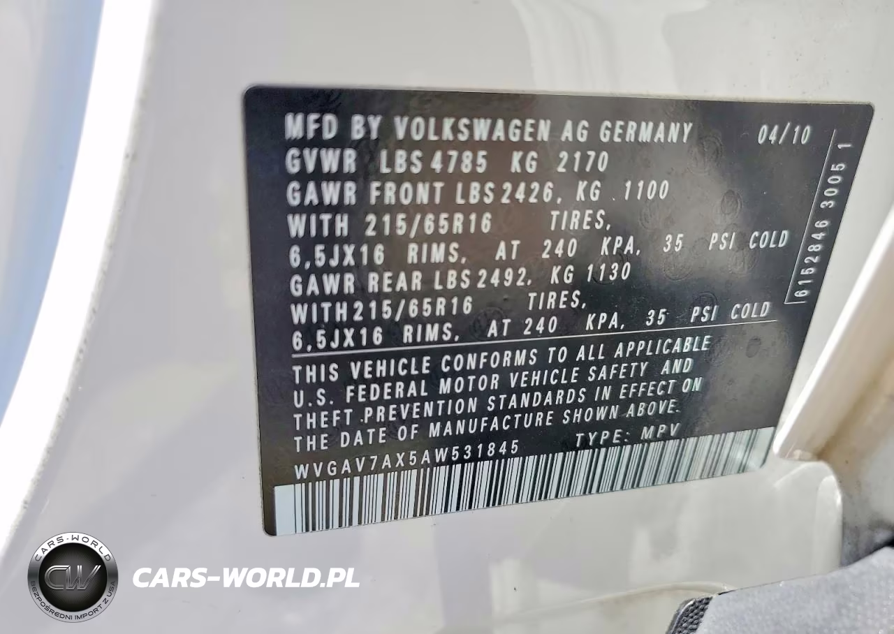 2010 Volkswagen Tiguan S VIN:WVGAV7AX5AW531845 - 13