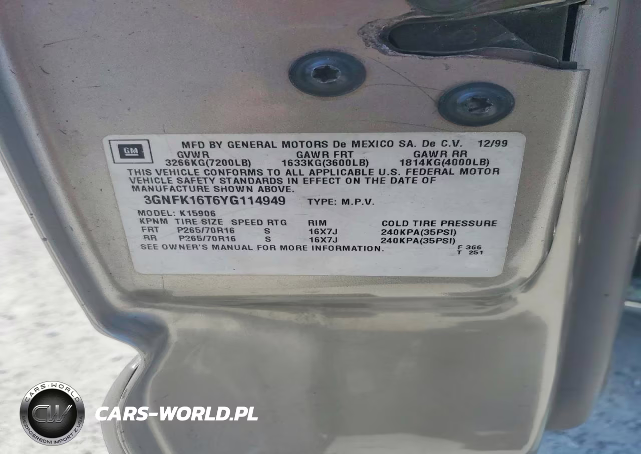 2000 Chevrolet Suburban K1500 VIN:3GNFK16T6YG114949 - 13
