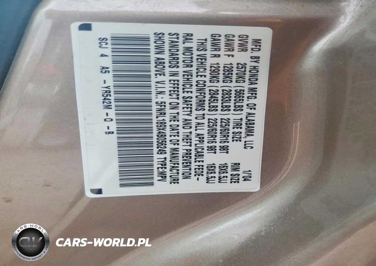 2004 Honda Odyssey Exl VIN:5FNRL189X4B056249 - 14