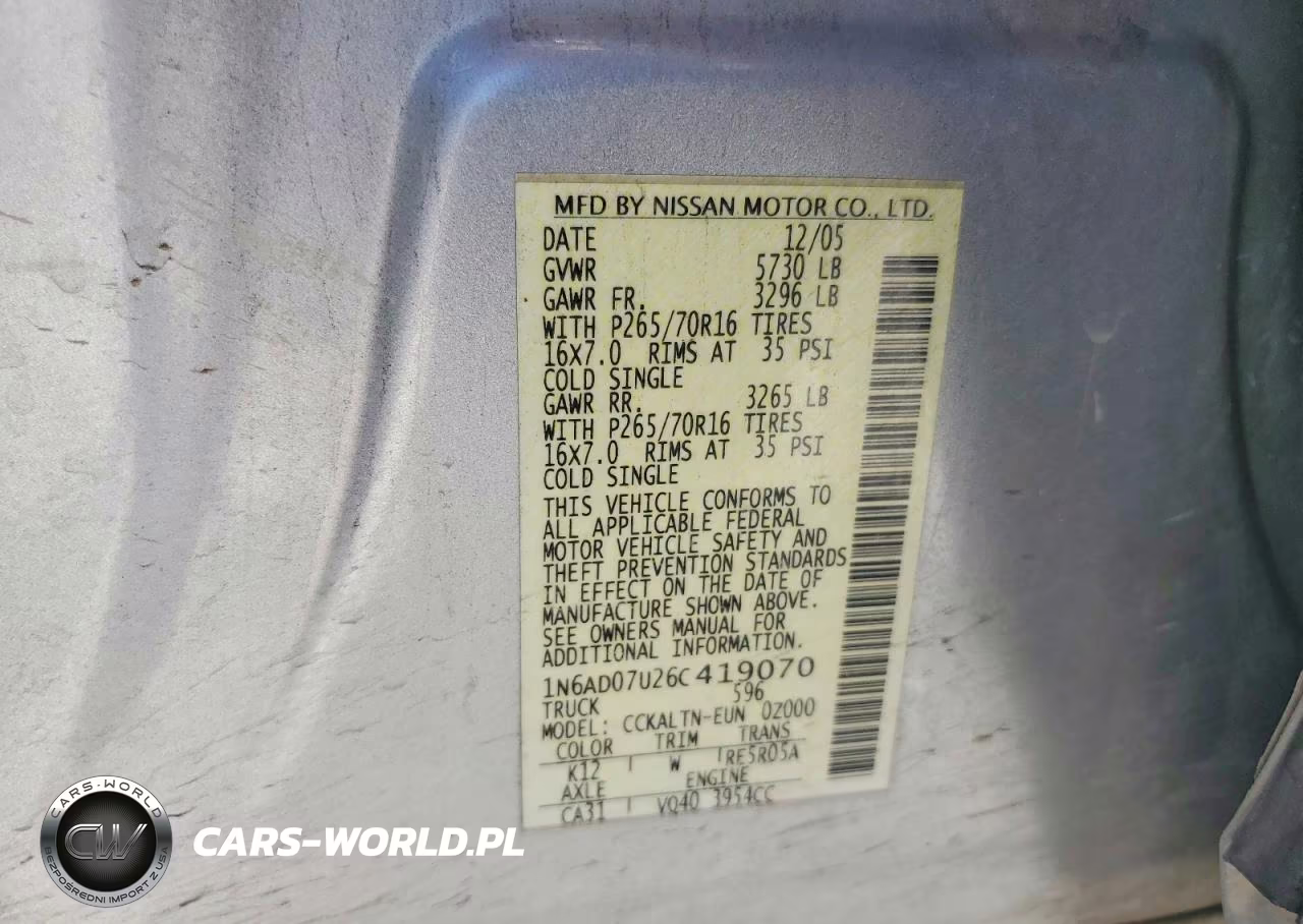 2006 Nissan Frontier Se VIN:1N6AD07U26C419070 - 12