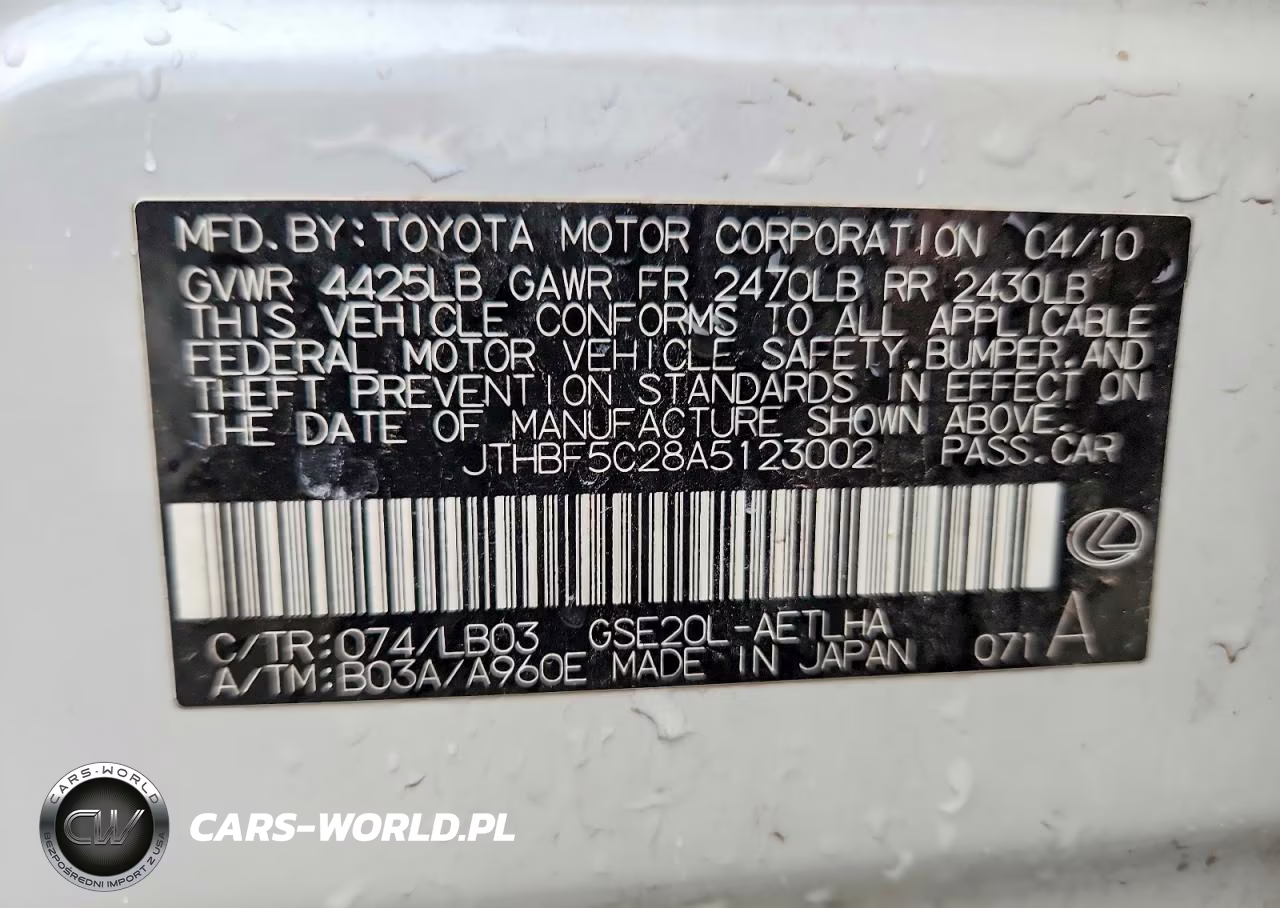 LEXUS IS 250 VIN:JTHBF5C28A5123002 - 12