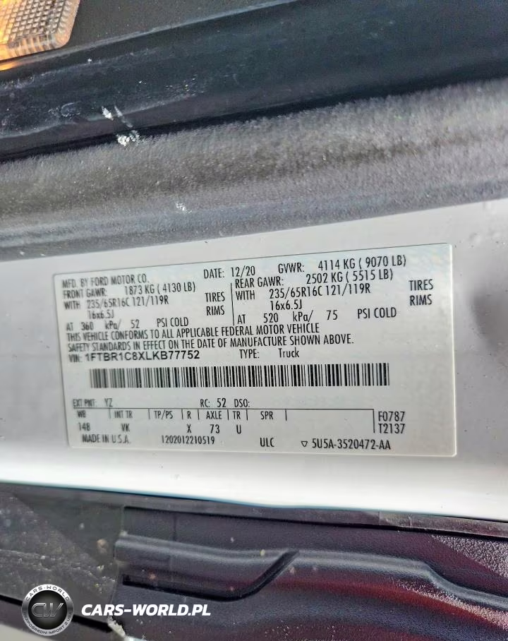 2020 Ford Transit T-250 VIN:1FTBR1C8XLKB77752 - 12