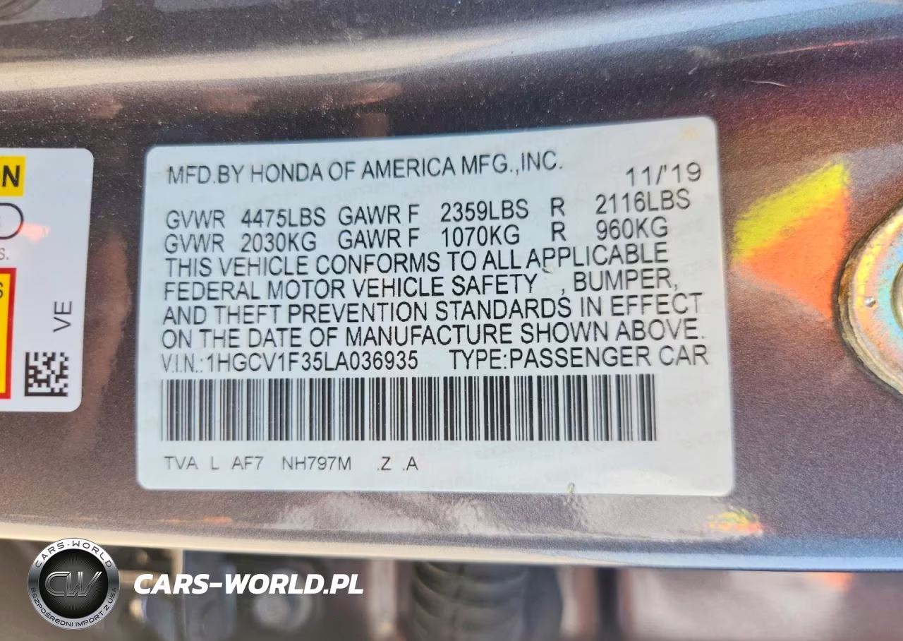 2020 Honda Accord Sport VIN:1HGCV1F35LA036935 - 12