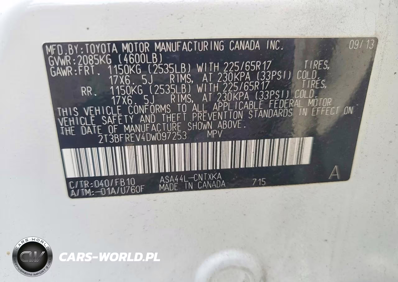 2013 Toyota Rav4 Le VIN:2T3BFREV4DW097253 - 12
