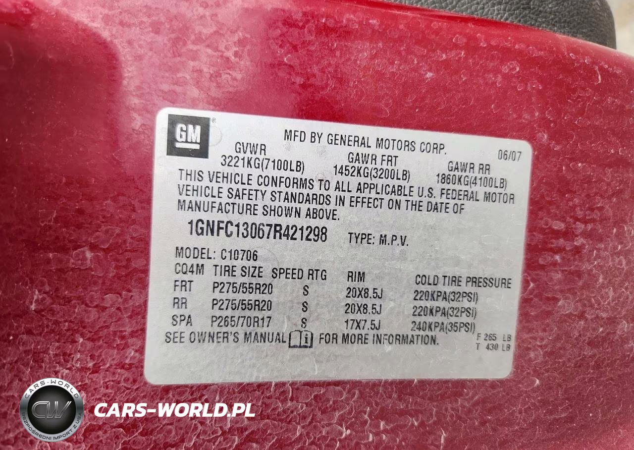 2007 Chevrolet Tahoe C1500 VIN:1GNFC13067R421298 - 13