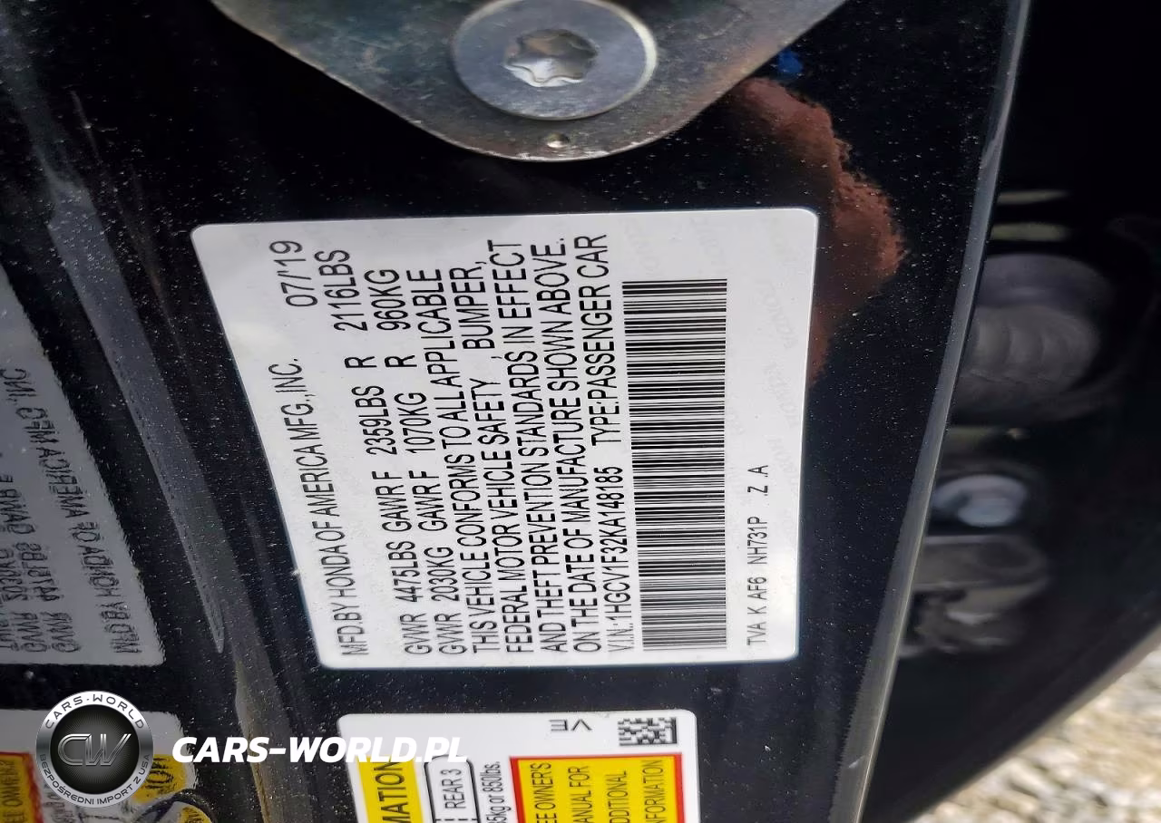2019 Honda Accord Sport VIN:1HGCV1F32KA148185 - 12