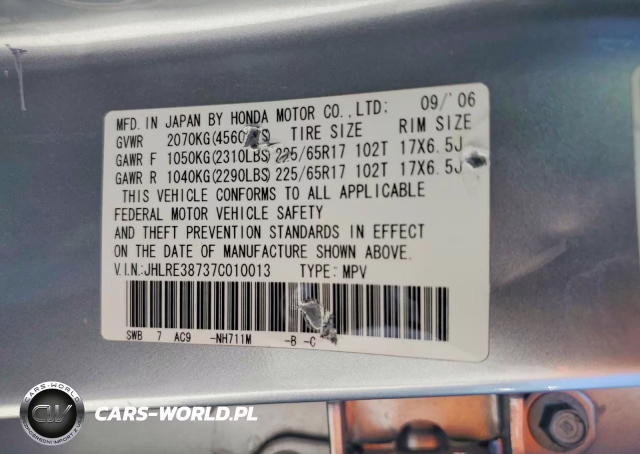 2007 Honda Cr-V Exl VIN:JHLRE38737C010013 - 12