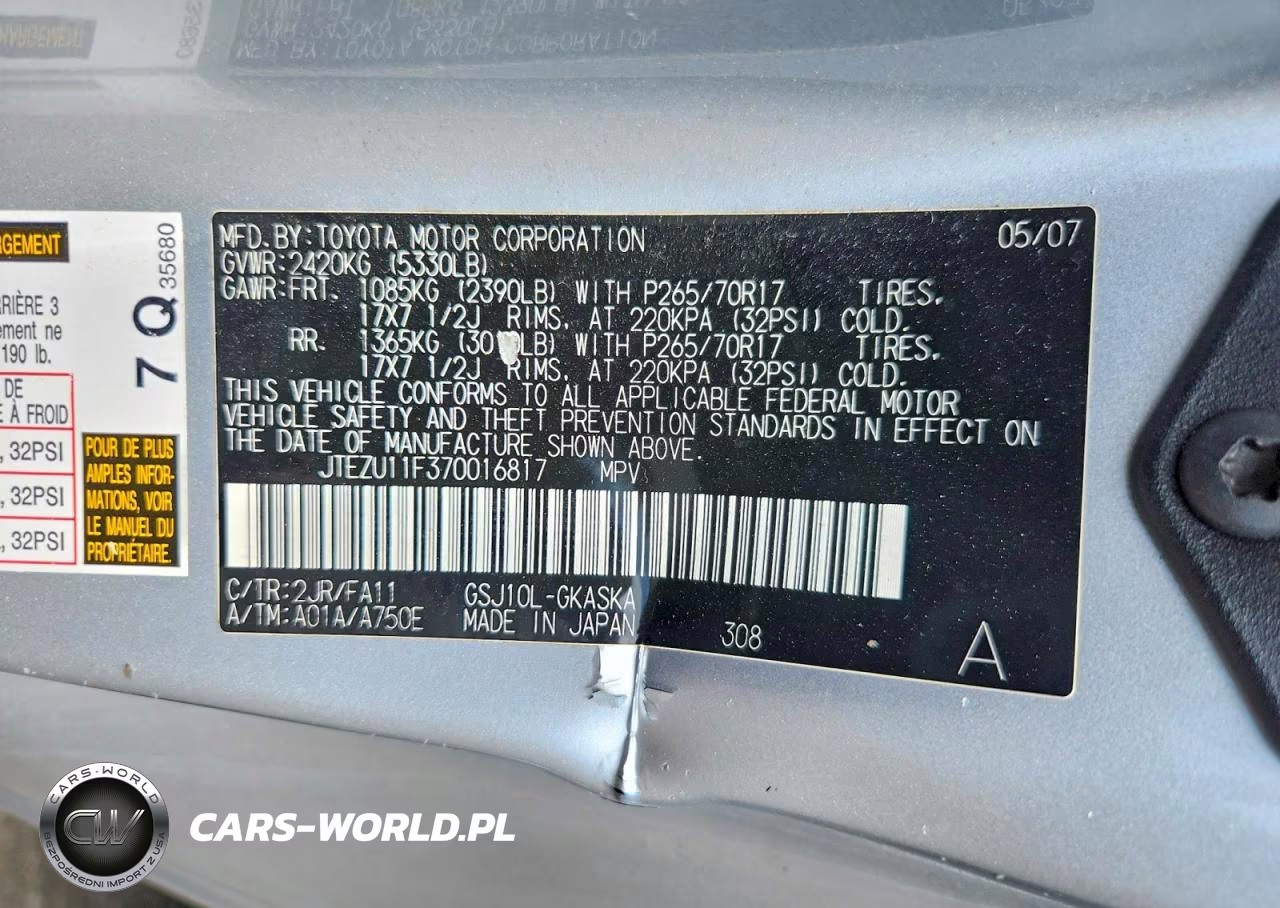 2007 Toyota Fj Cruiser Base VIN:JTEZU11F370016817 - 14
