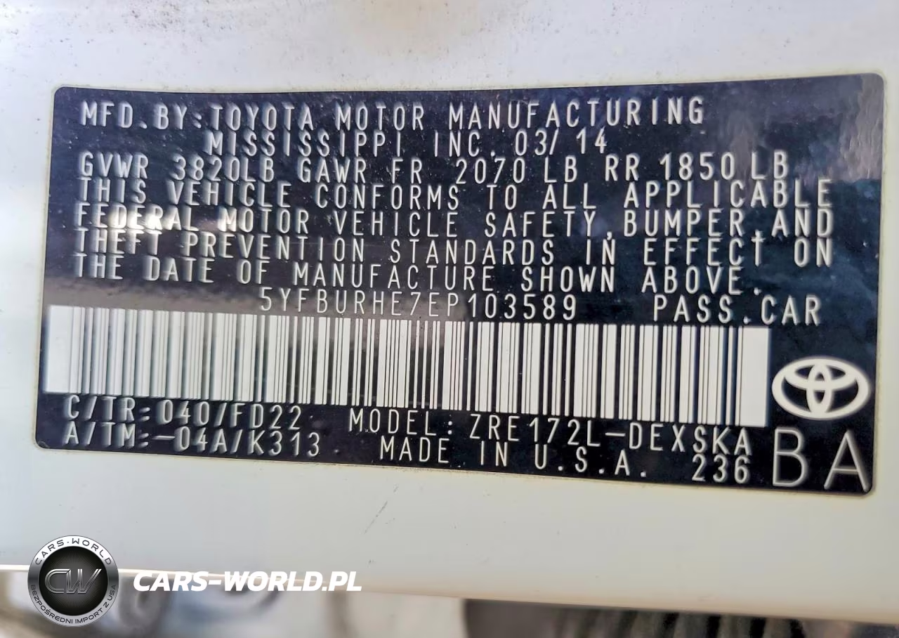 2014 Toyota Corolla S VIN:5YFBURHE7EP103589 - 12