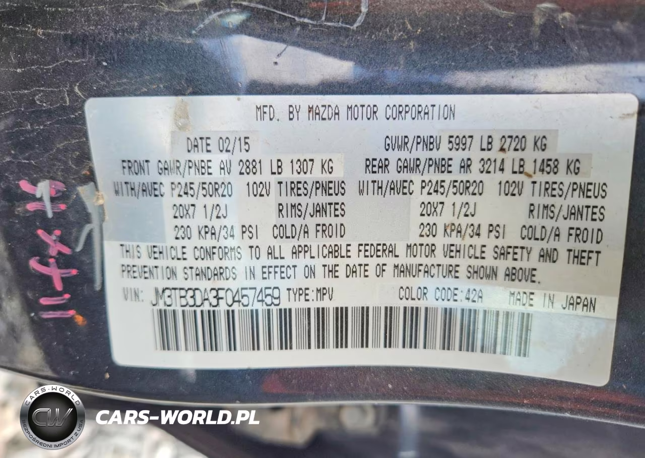 2015 Mazda Cx-9 Grand Touring VIN:JM3TB3DA3F0457459 - 13