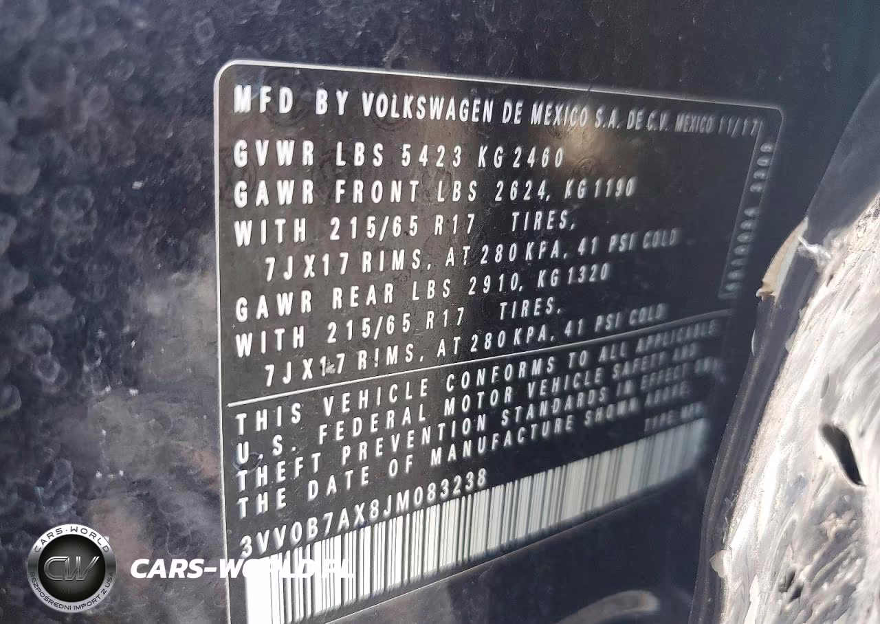 2018 Volkswagen Tiguan S VIN:3VV0B7AX8JM083238 - 12