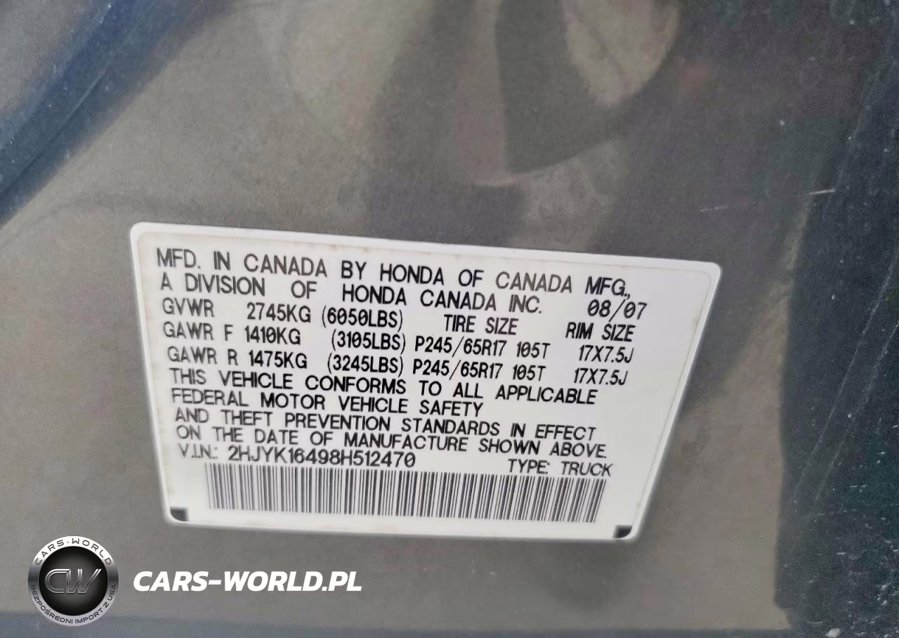 2008 Honda Ridgeline Rts VIN:2HJYK16498H512470 - 12