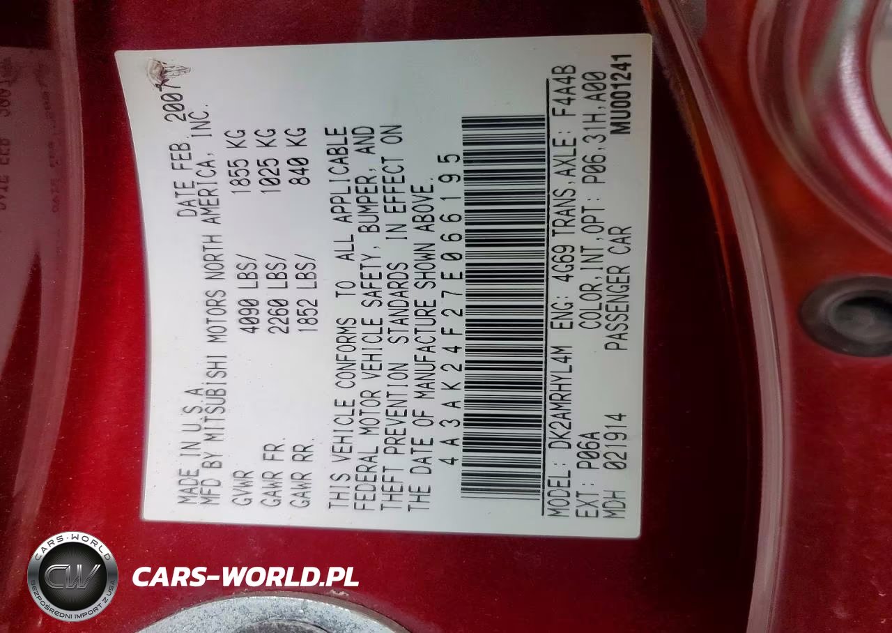 2007 Mitsubishi Eclipse Gs VIN:4A3AK24F27E066195 - 12