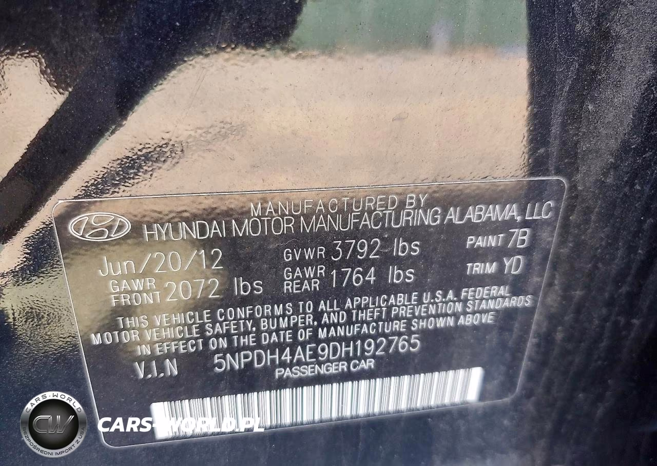 2013 Hyundai Elantra Limited VIN:5NPDH4AE9DH192765 - 12