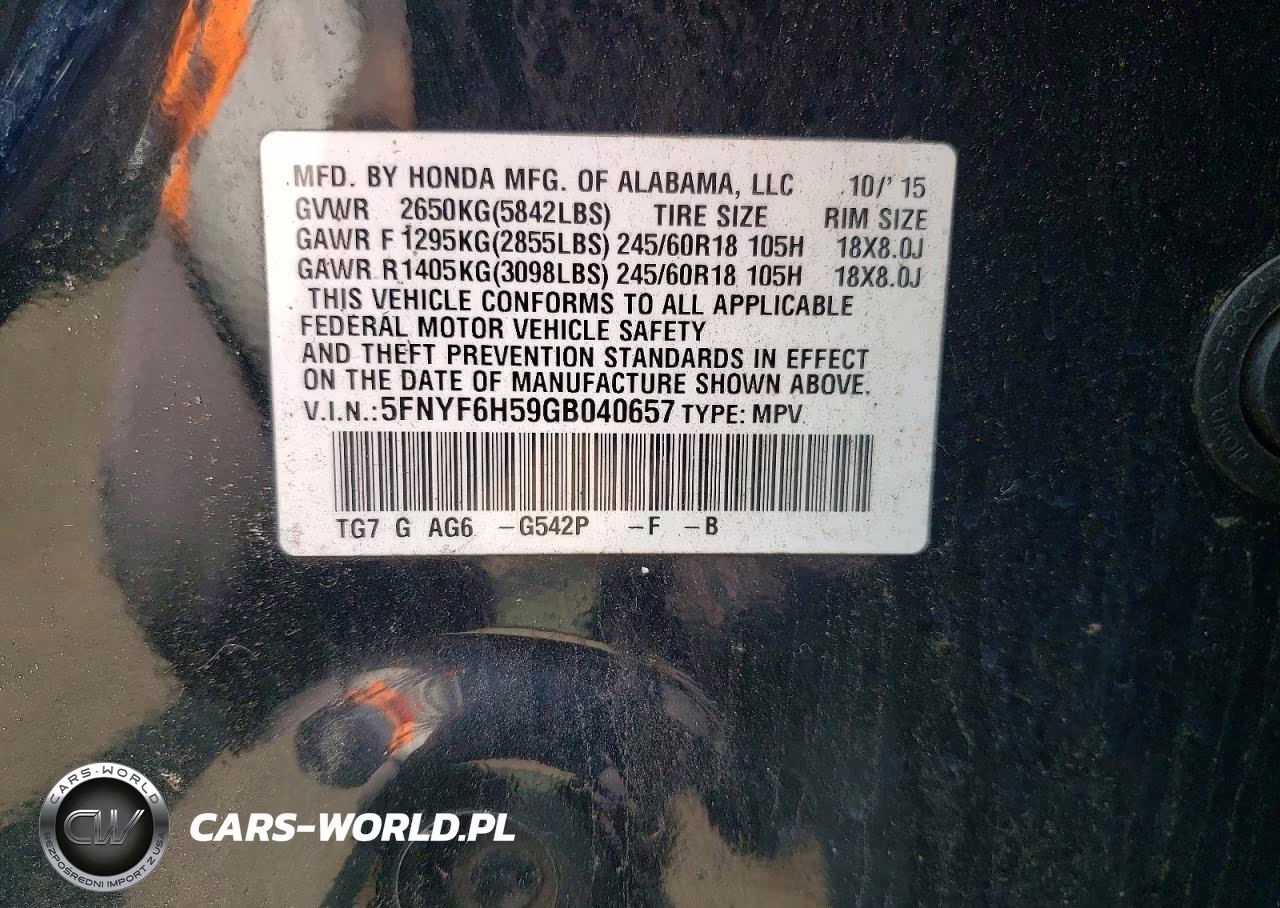 2016 Honda Pilot Exl VIN:5FNYF6H59GB040657 - 13