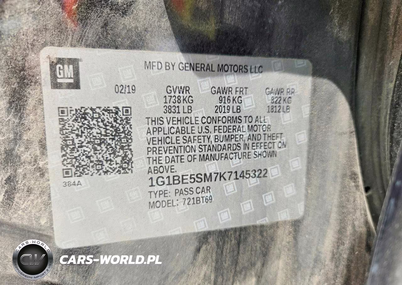 2019 Chevrolet Cruze Lt VIN:1G1BE5SM7K7145322 - 12
