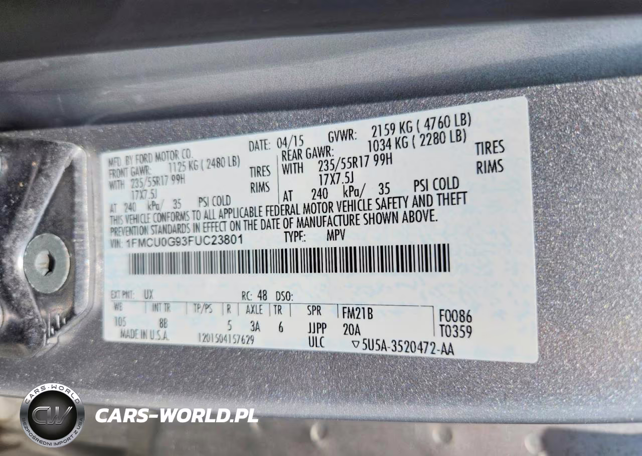 2015 Ford Escape Se VIN:1FMCU0G93FUC23801 - 14