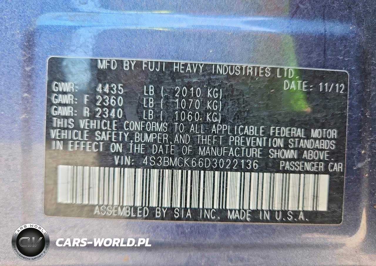 2013 Subaru Legacy 2.5I Limited VIN:4S3BMCK66D3022136 - 12