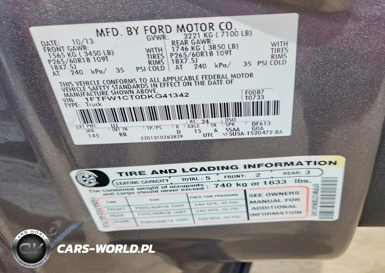 2013 Ford F150 Supercrew VIN:1FTFW1CT0DKG41342 - 13