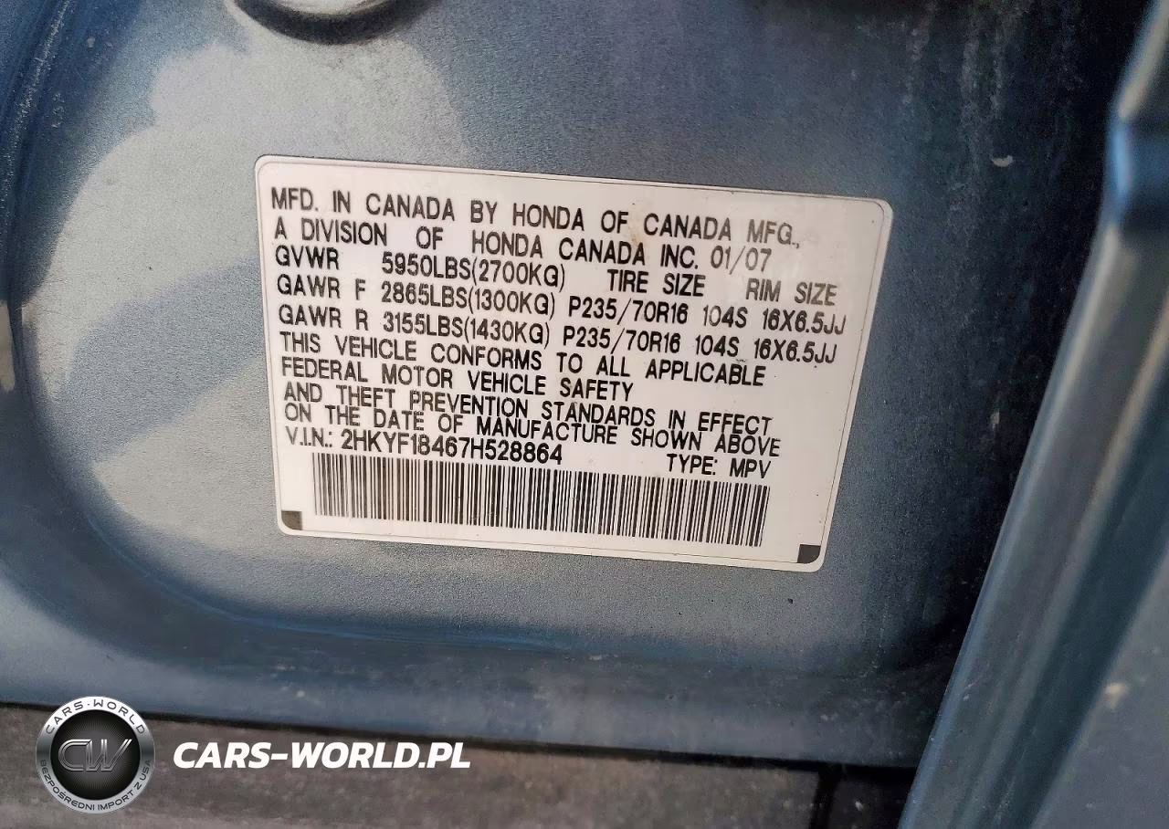 2007 Honda Pilot Ex VIN:2HKYF18467H528864 - 13