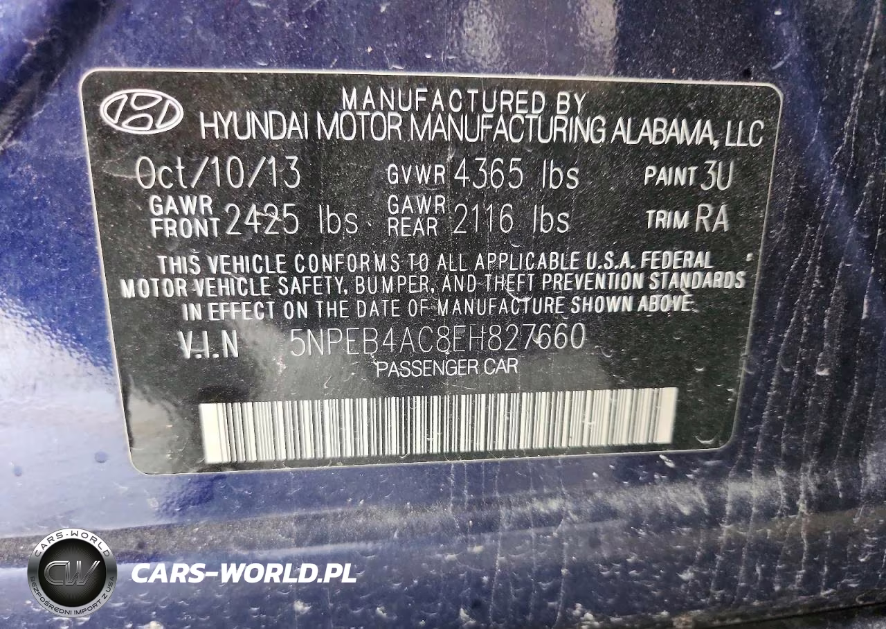 2014 Hyundai Sonata Gls VIN:5NPEB4AC8EH827660 - 12