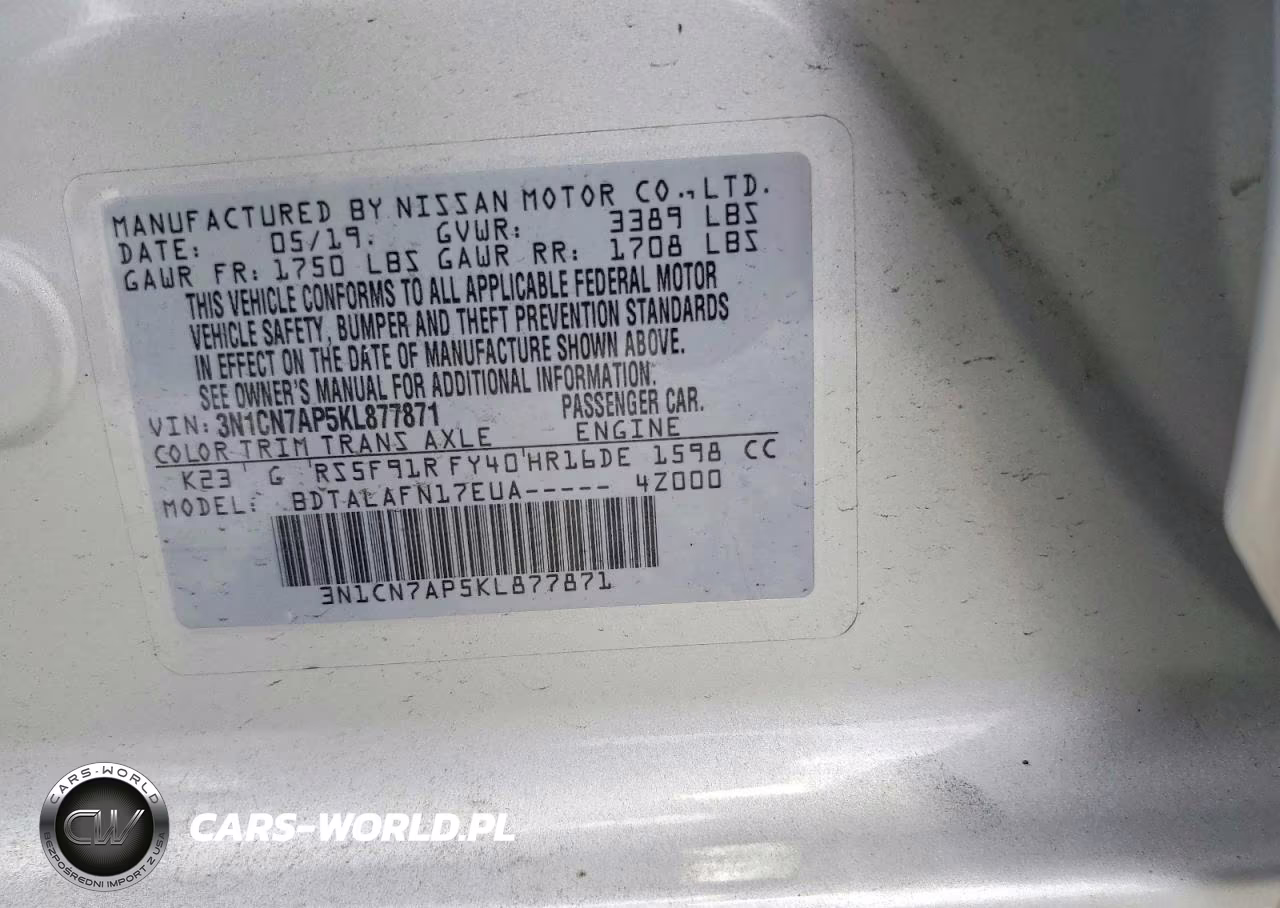 2019 Nissan Versa S VIN:3N1CN7AP5KL877871 - 12