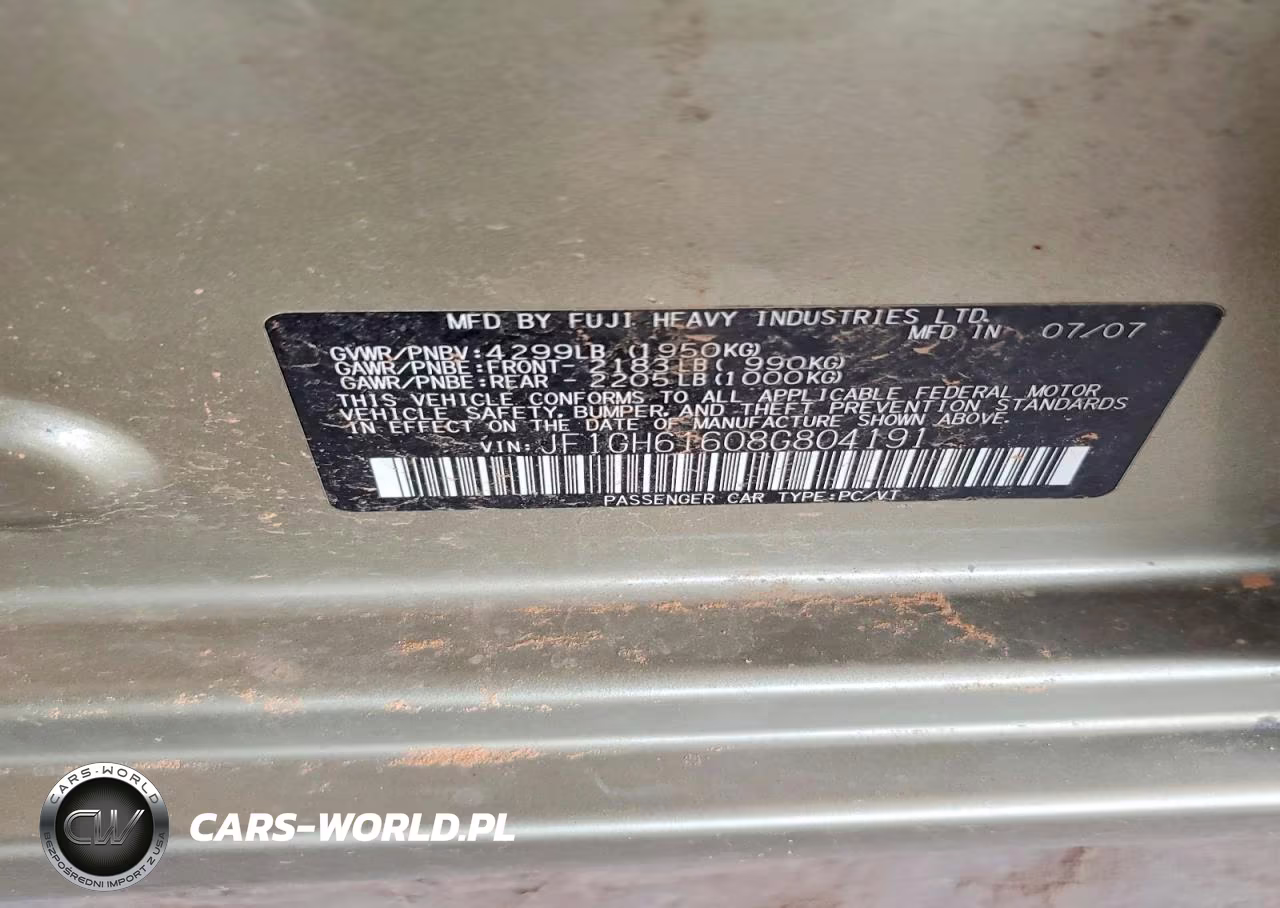2008 Subaru Impreza 2.5I VIN:JF1GH61608G804191 - 12