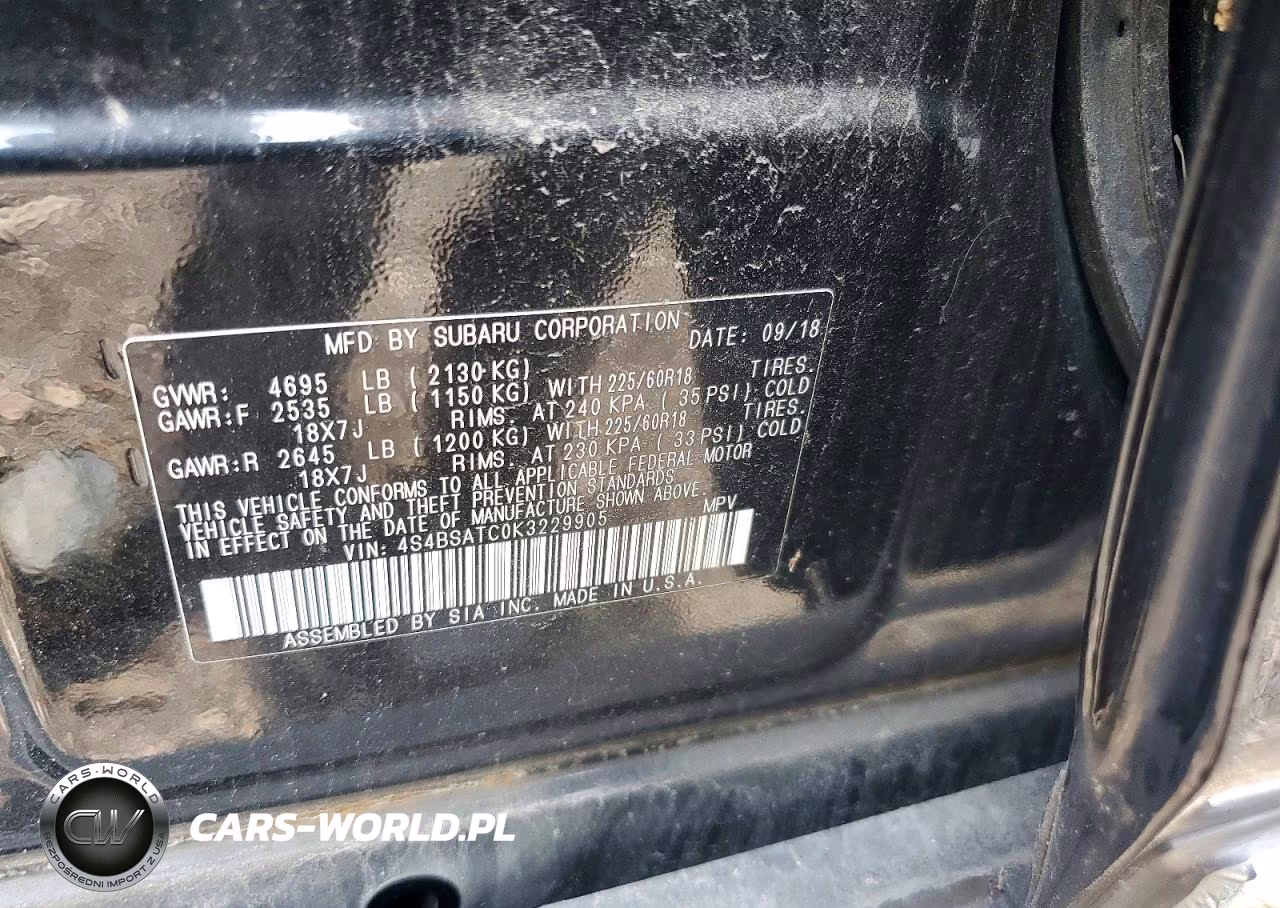 2019 Subaru Outback Touring VIN:4S4BSATC0K3229905 - 13