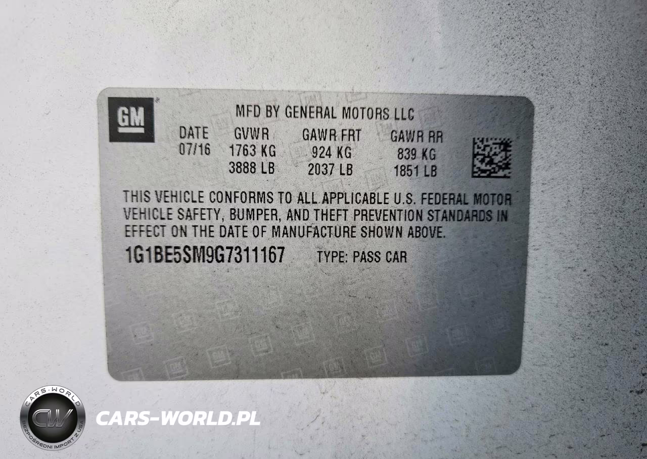 2016 Chevrolet Cruze Lt VIN:1G1BE5SM9G7311167 - 12