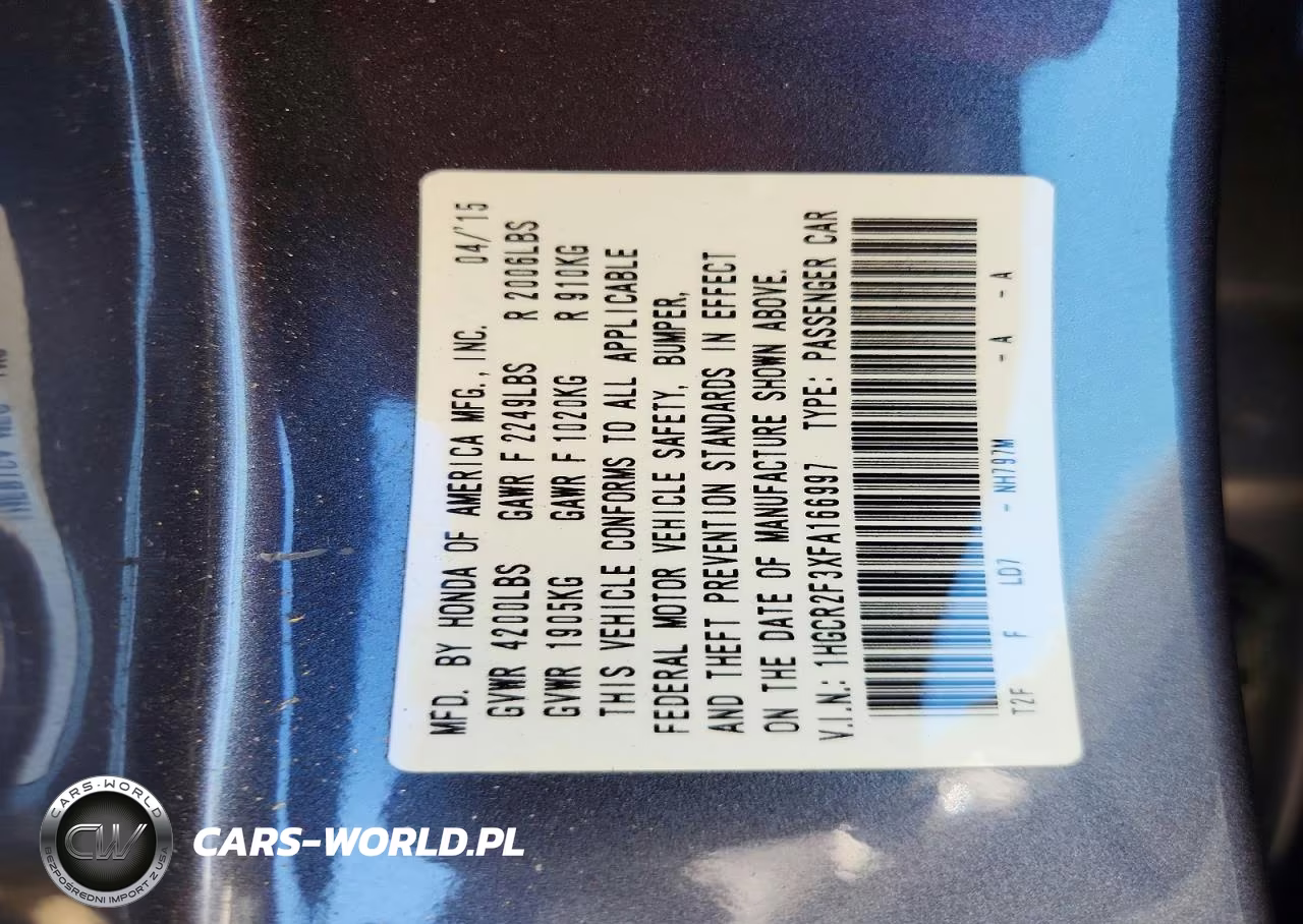 2015 Honda Accord Lx VIN:1HGCR2F3XFA166997 - 12