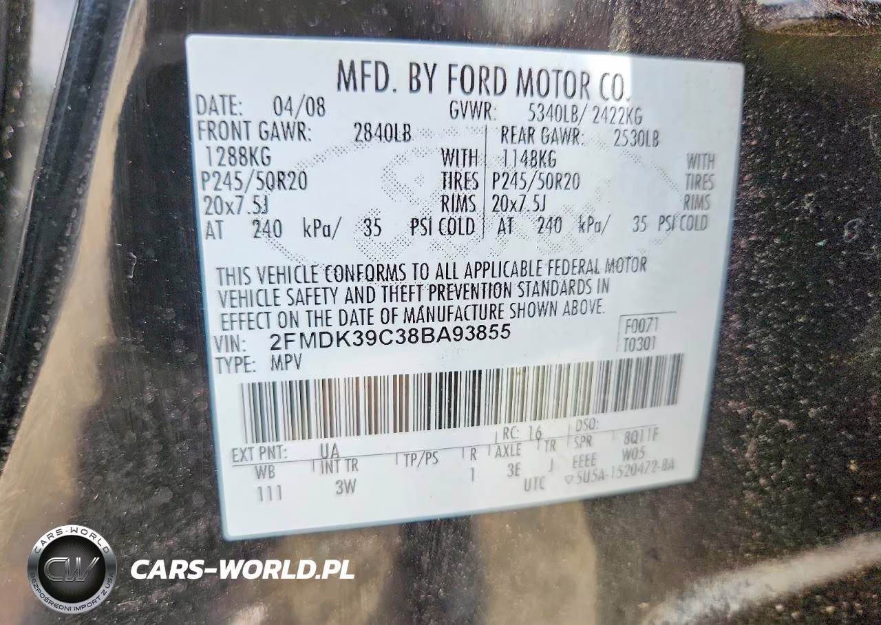 2008 Ford Edge Limited VIN:2FMDK39C38BA93855 - 13