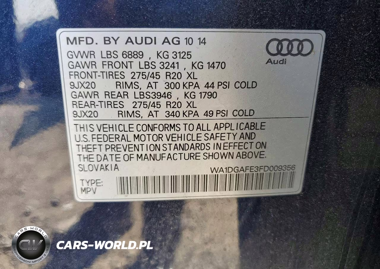2015 Audi Q7 Prestige VIN:WA1DGAFE3FD009356 - 14