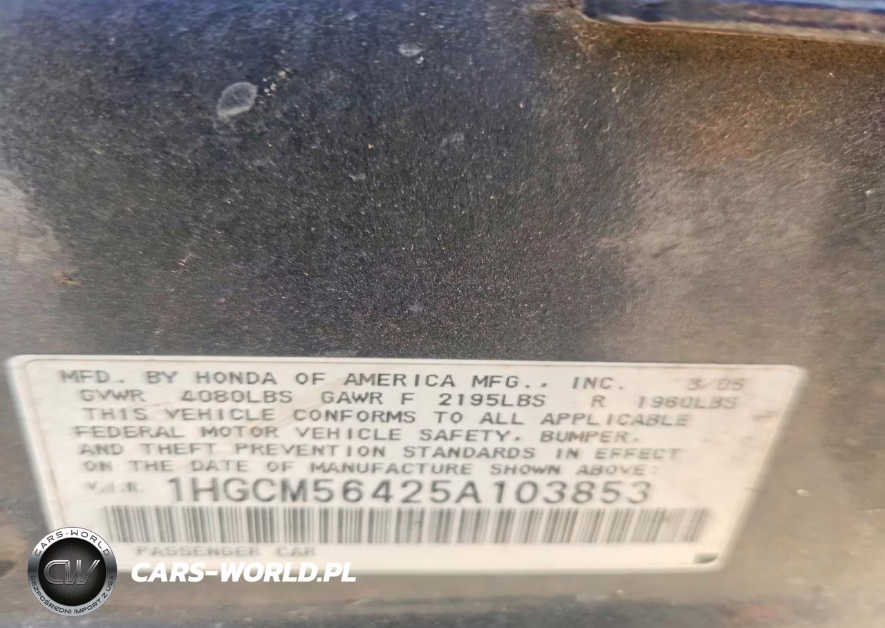 2005 Honda Accord VIN:1HGCM56425A103853 - 12