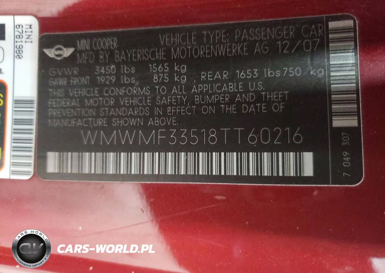 2008 Mini Cooper VIN:WMWMF33518TT60216 - 12