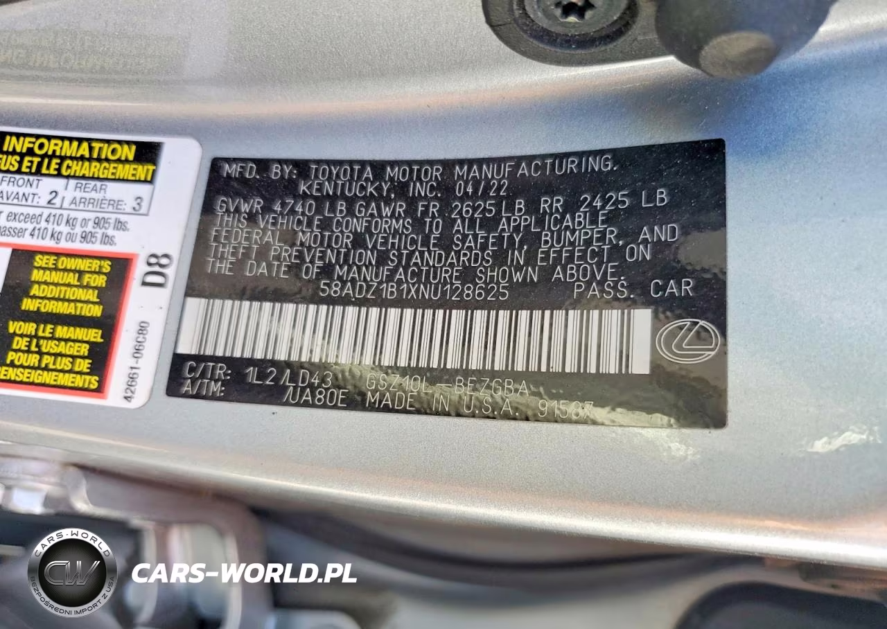 2022 Lexus Es 350 Base VIN:58ADZ1B1XNU128625 - 12
