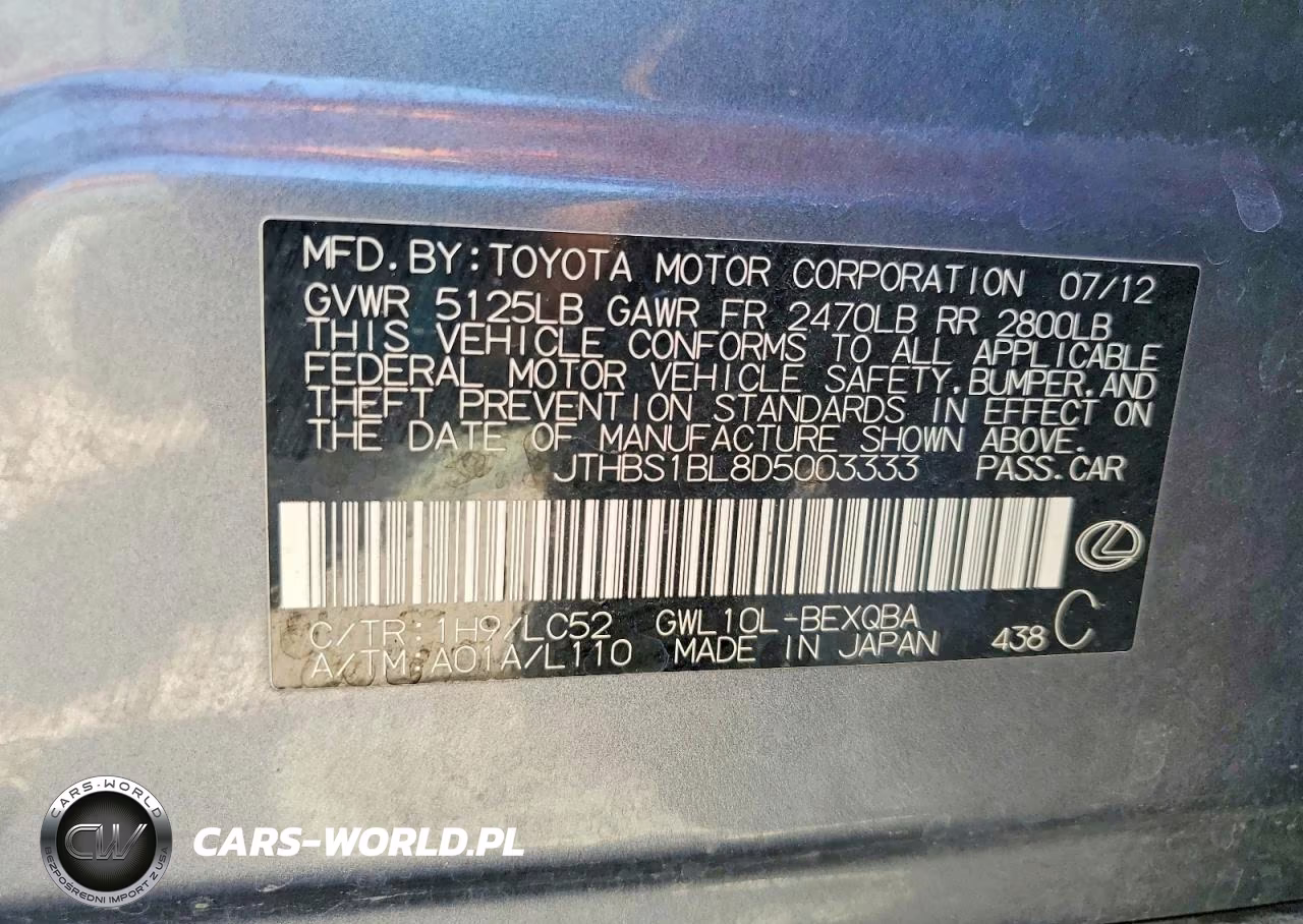 2013 Lexus Gs 450H VIN:JTHBS1BL8D5003333 - 12