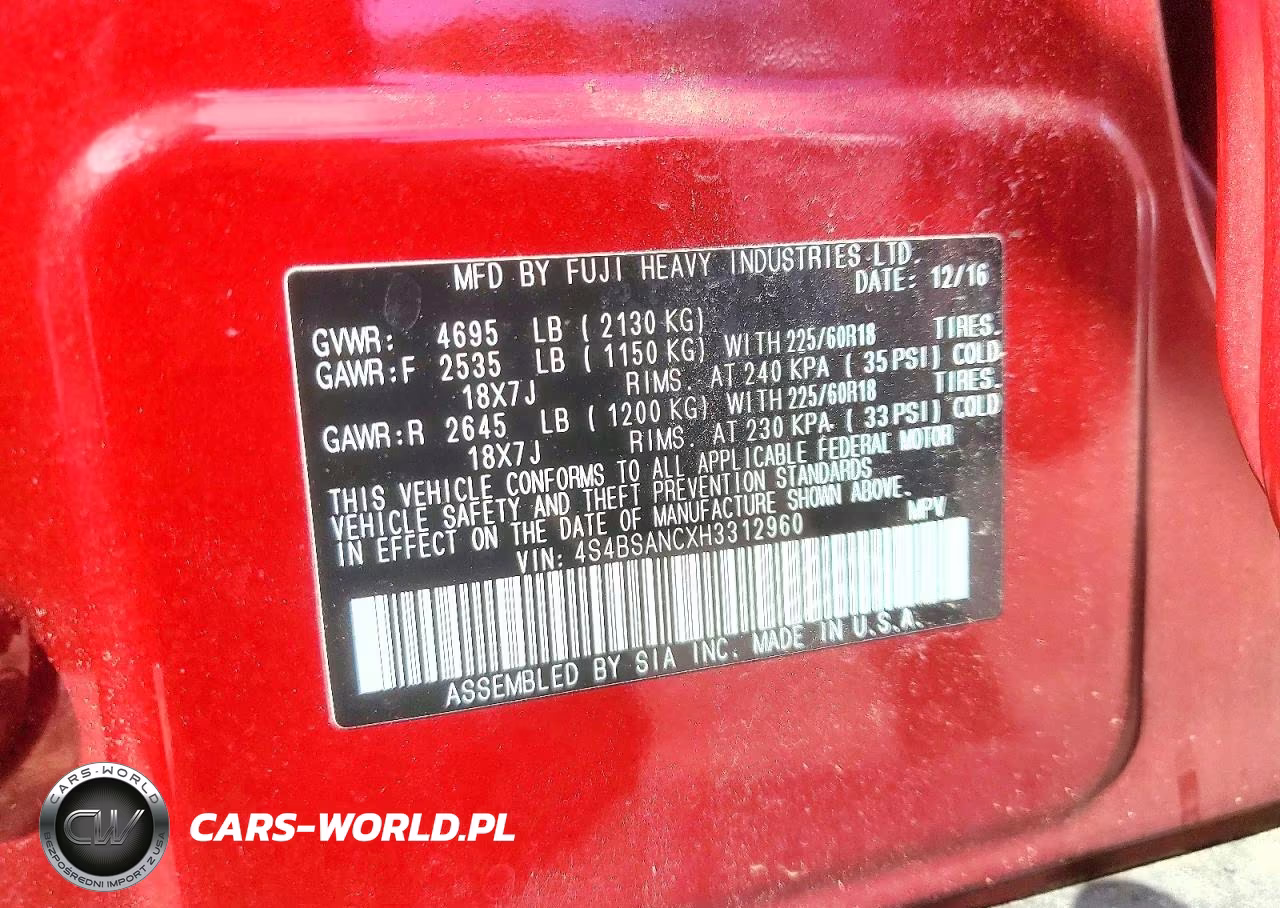 2017 Subaru Outback 2.5I Limited VIN:4S4BSANCXH3312960 - 12
