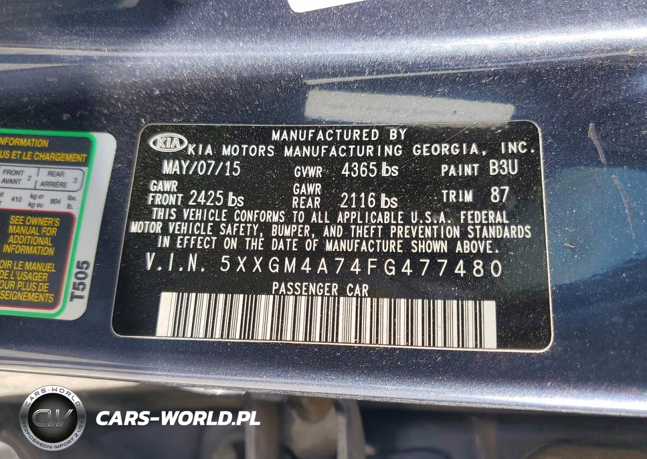 2015 Kia Optima Lx VIN:5XXGM4A74FG477480 - 12